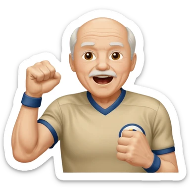 A grandpa in a vintage jersey, pumping his fist and shouting proudly. sticker