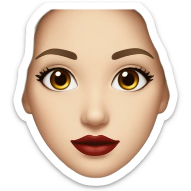 Beautiful young white woman with brown long waved hair brown eyes black eyelashes red lips sticker