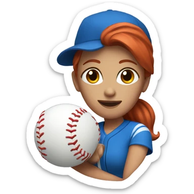 female coach with red hair in blue shirt and with a blue baseball  sticker