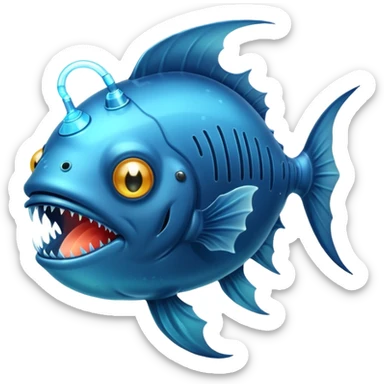 anglerfish with the light dangling in front of it with black back ground sticker