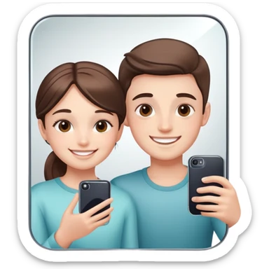 Boy and girl taking mirror selfie  sticker