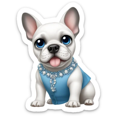 White French bulldog with blue eyes wearing a Chanel dress sticker