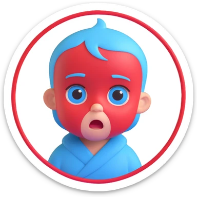 red circle with jealous expression, featuring baby blue highlights, Microsoft 3D Fluent style sticker