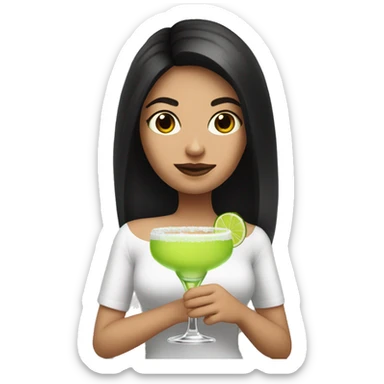 A white girl with dark hair holding a margarita  sticker