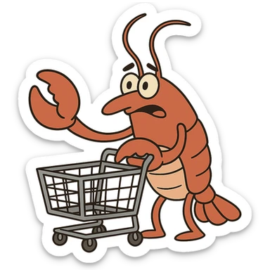 lobster pushing a shopping cart, transparent background sticker