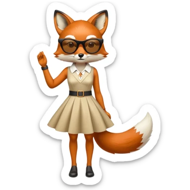 serious anthropomorphised female fox in stylish dress with sunglasses, full-body view sticker