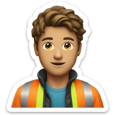 young guy with red bike helmet wearing a high visibility jacket sticker