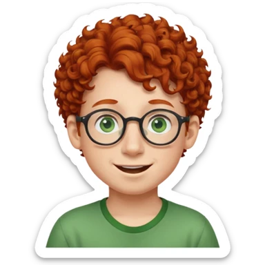redhead kid with unique face features and very curly hair kid boy happy and big glassess and big nose and very green eyes sticker