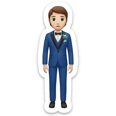 Chico blanco, pelo castaño, ojos verdes, traje boda azul y flor solapa , cuerpo entero sticker