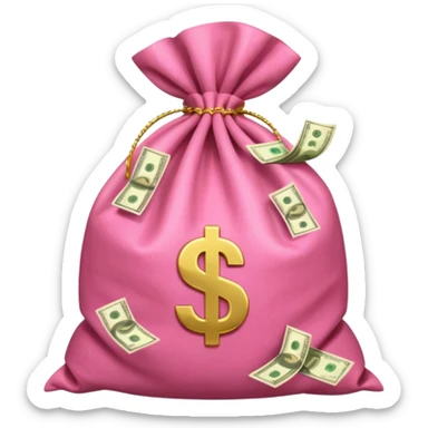 cash spilling out the top of a pink sack sticker