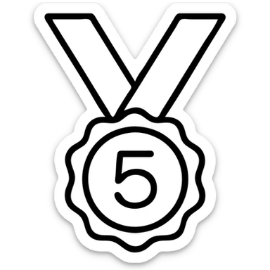 black and red medal with the number 5 in the center, strong contrast sticker