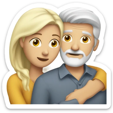 Blonde hair female friend hug comforting grey haired bearded male friend  sticker