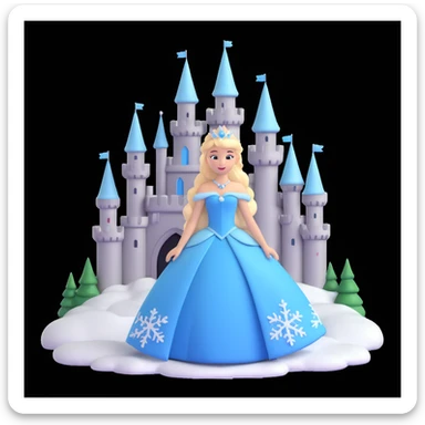 girls in a  snow princess dress, snow castle background sticker