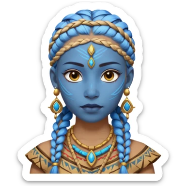 Draw a Na’vi female with glowing blue skin, white forehead markings, braided hair, gold earrings & a calm gaze. sticker