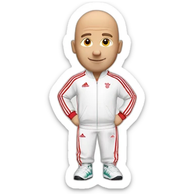 White men going bald but with still some hair in red Adidas tracksuit sticker