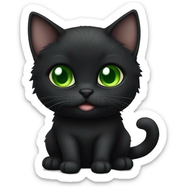 Black munchkin cat sitting with green eyes sticker