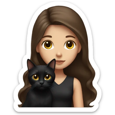 Girl with long brown hair holding a black cat sticker
