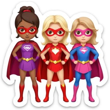 three superhero girls with capes and masks in different colors sticker