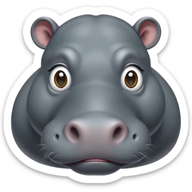 Cinematic Noble Hippo Portrait Emoji, Poised and regal, with a massive, robust build and a smooth, well-groomed slate-gray hide, deep-set soulful eyes, Simplified yet sharp and sophisticated features, highly detailed, glowing with a soft, dignified glow, high shine, intelligent and calm, stylized with an air of riverine majesty, focused and attentive, soft glowing outline, capturing the essence of a watchful and confident water-dweller, so majestic it feels as though it could lumber out of the screen with effortless authority! sticker