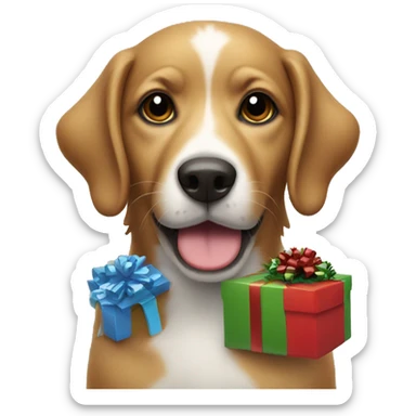 Christmas Dog with present sticker
