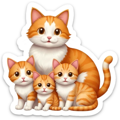 happy mom cat and happy dad cat with four happy kittens sticker
