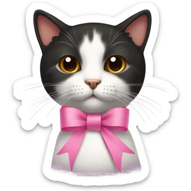 little black-brown cat with pink ribbon sticker