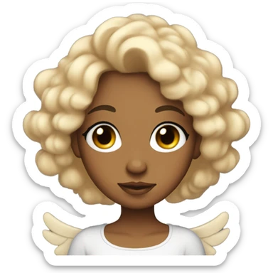 tan angel girl with black curls, long eyelashes  sticker