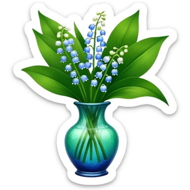 bouquet of blue lily of the valley in a green glass vase  sticker