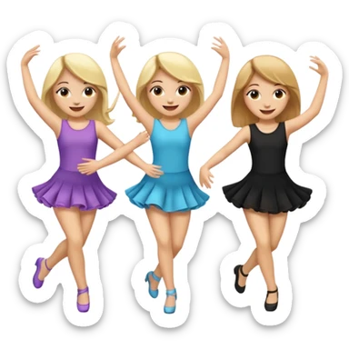 Emoji of 3 Girls dancing one with blonde hair, one tan skin with brown hair and one with black  hair ONLY ONE IS BLONDE sticker