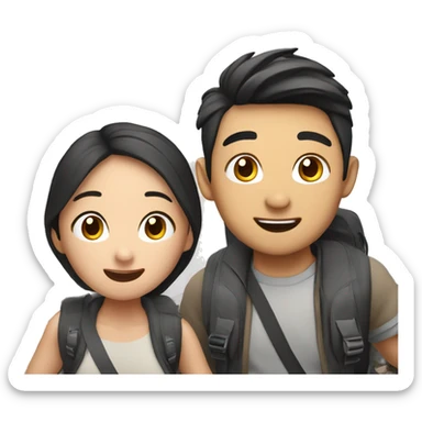 Cute young  Asian couple excitedly traveling  sticker