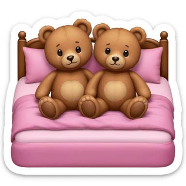 Brown teddy bears cuddling in pink bed sticker