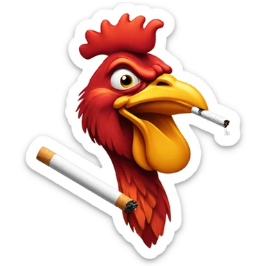 Rooster with a cigarette sticker