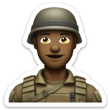 soldier character with a warlike expression and slightly squinted eyes.  sticker