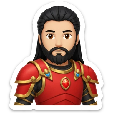 Mars, War God from Rome Mythology with long black hair and beard, red and black outfit, light tan skin sticker