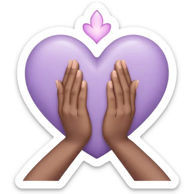 Hands joined in prayer with a pale purple heart sticker