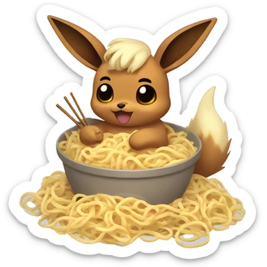 Eevee eating noodles and having a tummy ache sticker