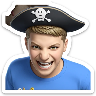 smiling boy in blue shirt sticker