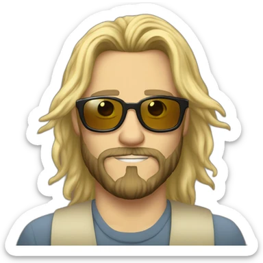 Big lebowsky blond round glasses chaotic beard long hair drink rhum sticker