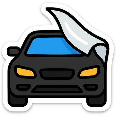 icon of a high-end black car partially covered by a rolled transparent or light gray film, glossy black as main color, film with curved effect to suggest adhesion, modern and clean style, no text sticker