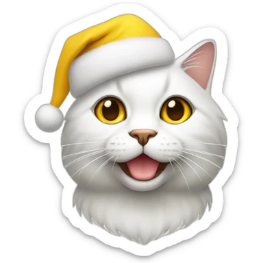 un gato blanco con amarillo que tiene puesto una gorra de navidad sticker
