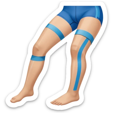 leg with kinesio tape (physiotherapy) around knee in a somewhat circular way sticker