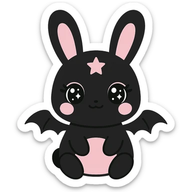 kawaii style magical gothic bunny inspired by BLACKPINK, adorable face, black and pink fur, big eyes, tiny bat wings, fun and stylish sticker