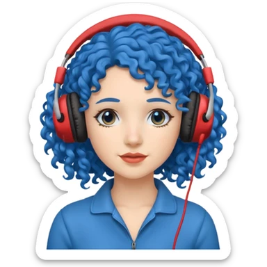 blue curly haired woman with headphone sticker