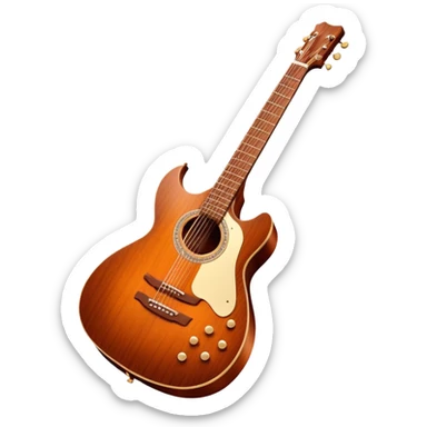 Cinematic Realistic Guitar, smooth mahogany body with deep wood grain, metal strings catching soft reflections, intricate tuning pegs gleaming subtly, warm light accentuating the contours, glowing with the warmth of music and craftsmanship. sticker