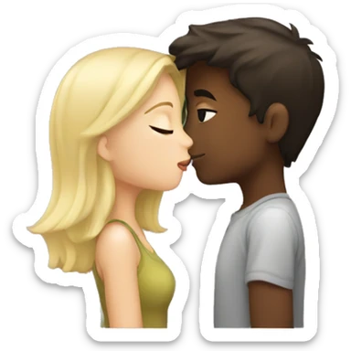 Blonde girl kissing dark brown haired boy  sticker