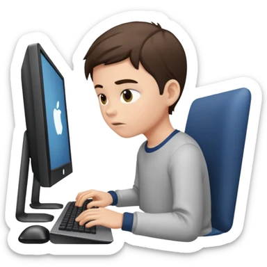 boy using a desktop computer sticker