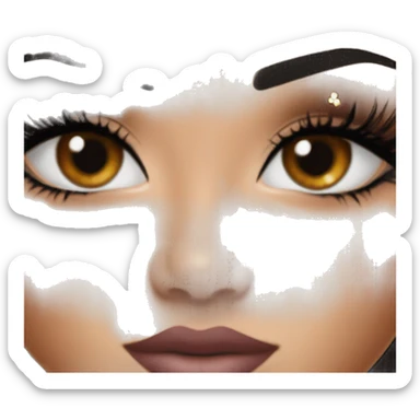 Alexa Demie euphoria sho: warm brown eyes, bold black sharp eyeliner, sparkly rhinestones on eyes, dark arched brows, full nude-berry lips, light skin, high cheekbones, sleek dark brown long straight hair in ponytail.

 sticker