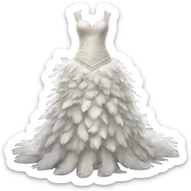 Hyper Realistic ornate Wedding dress displays  with feathers  sticker