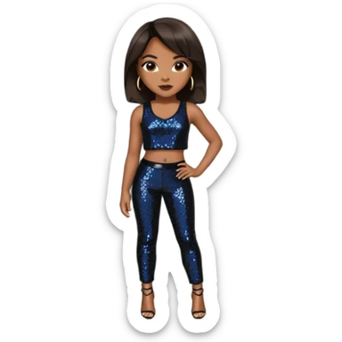 LeToya Luckett with long dark brown hair, black sequin crop top, black sequin pants sticker