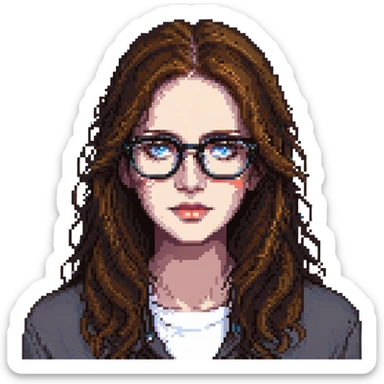 cute woman with glasses, long brown hair, blue eyes sticker